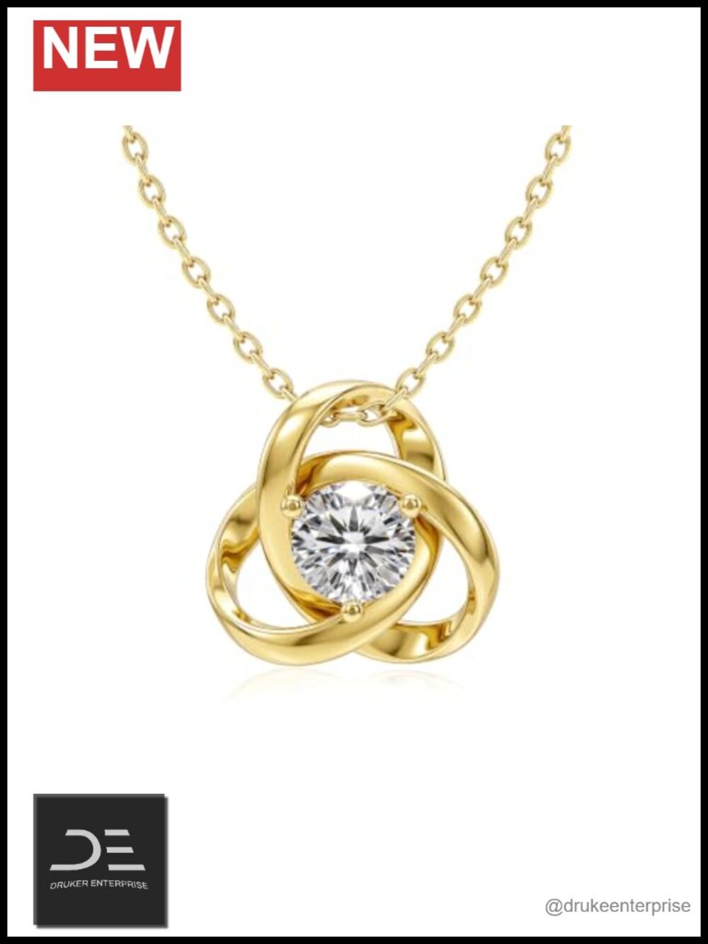 14K Gold Plated Moissanite Pendant Necklace Dainty Cable Chain